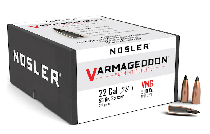 Nosler Varmageddon Bullets 22 Caliber (224 Diameter) 55 Grain Tipped Flat Base
